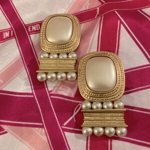 Valentino Gold and Pearl costume clip earrings